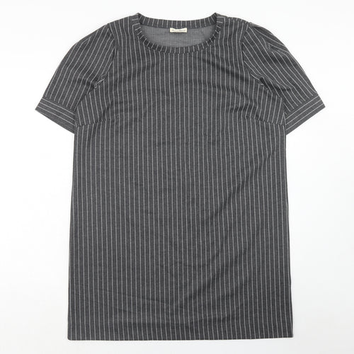 Fame and Dilancy Womens Grey Striped Polyester T-Shirt Dress Size XL Round Neck Pullover