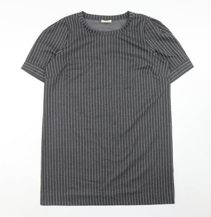 Fame and Dilancy Womens Grey Striped Polyester T-Shirt Dress Size XL Round Neck Pullover