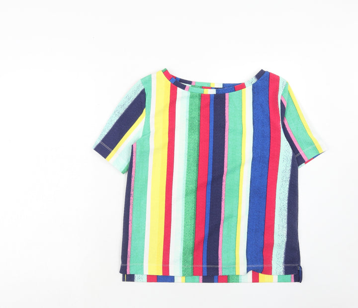 Marks and Spencer Womens Multicoloured Striped Polyester Basic Blouse Size 10 Round Neck
