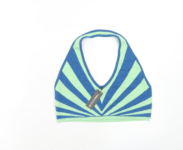 PRETTYLITTLETHING Womens Multicoloured Geometric Polyester Cropped Tank Size L Halter