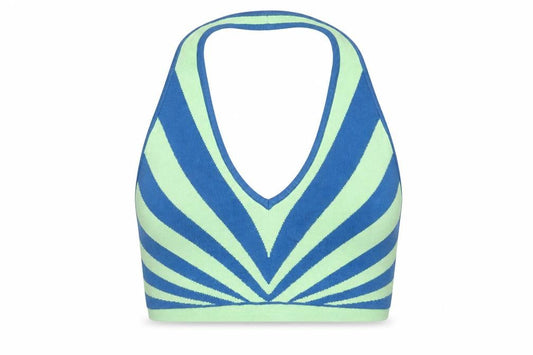 Front view of PRETTYLITTLETHING women’s multicoloured geometric polyester cropped tank, size L, halter