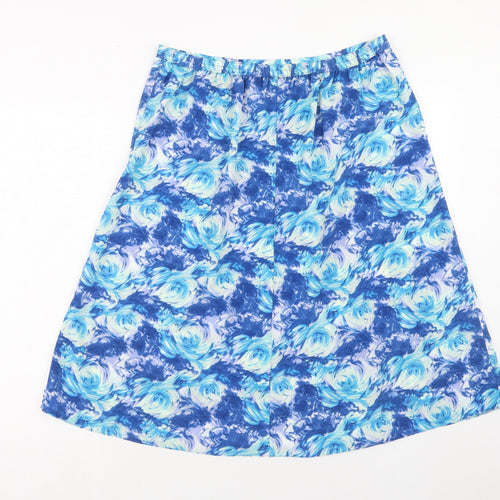 EWM Womens Blue Floral Polyester Swing Skirt Size 16