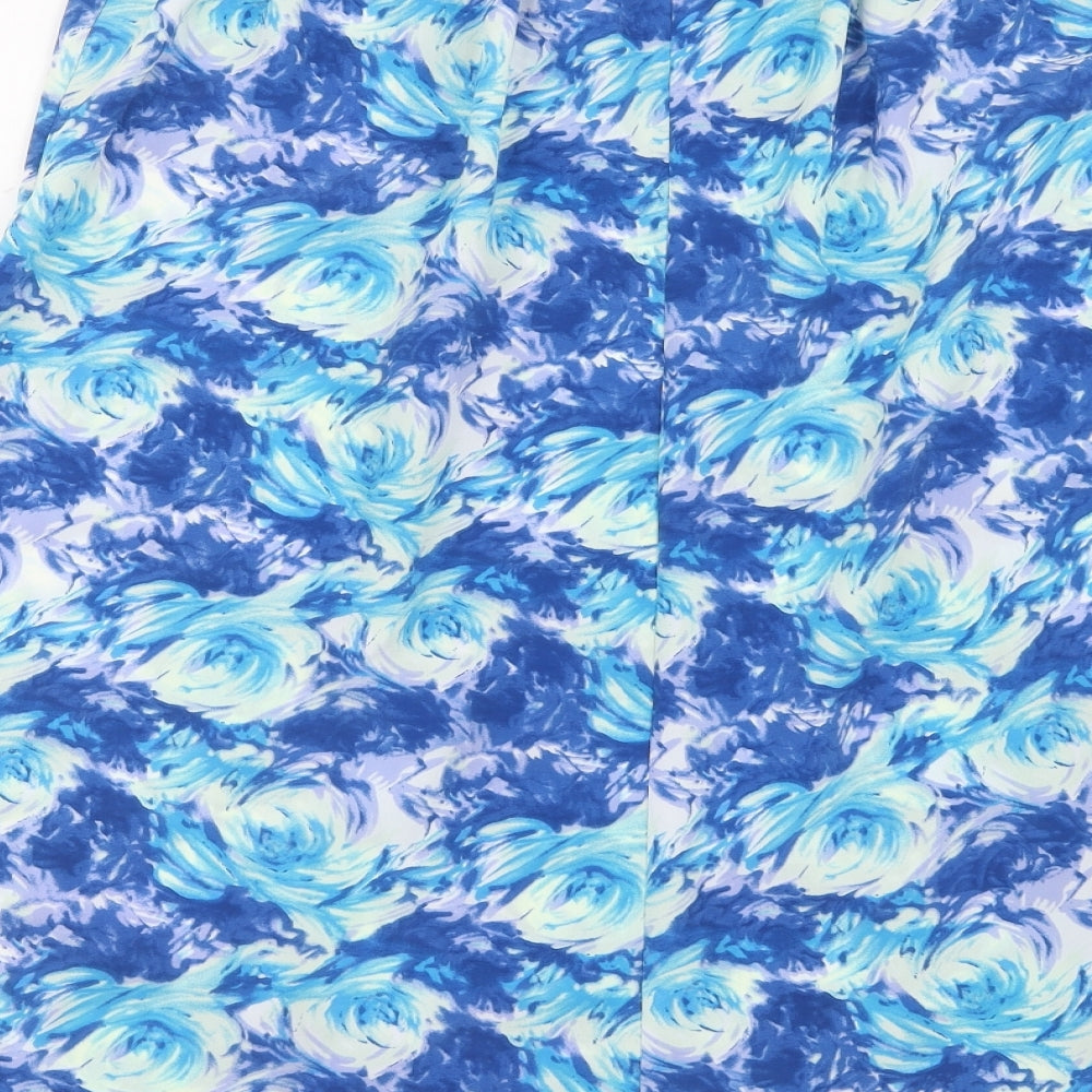 EWM Womens Blue Floral Polyester Swing Skirt Size 16