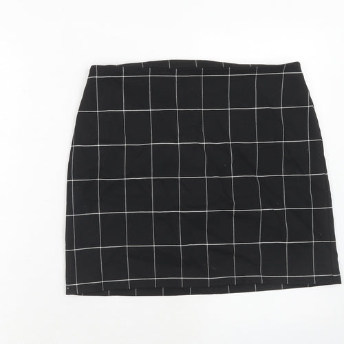 H&M Womens Black Check Polyester A-Line Skirt Size 14 Zip