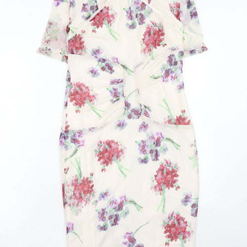 Hope & Ivy Womens Ivory Floral Polyester Shift Size 8 Round Neck Zip