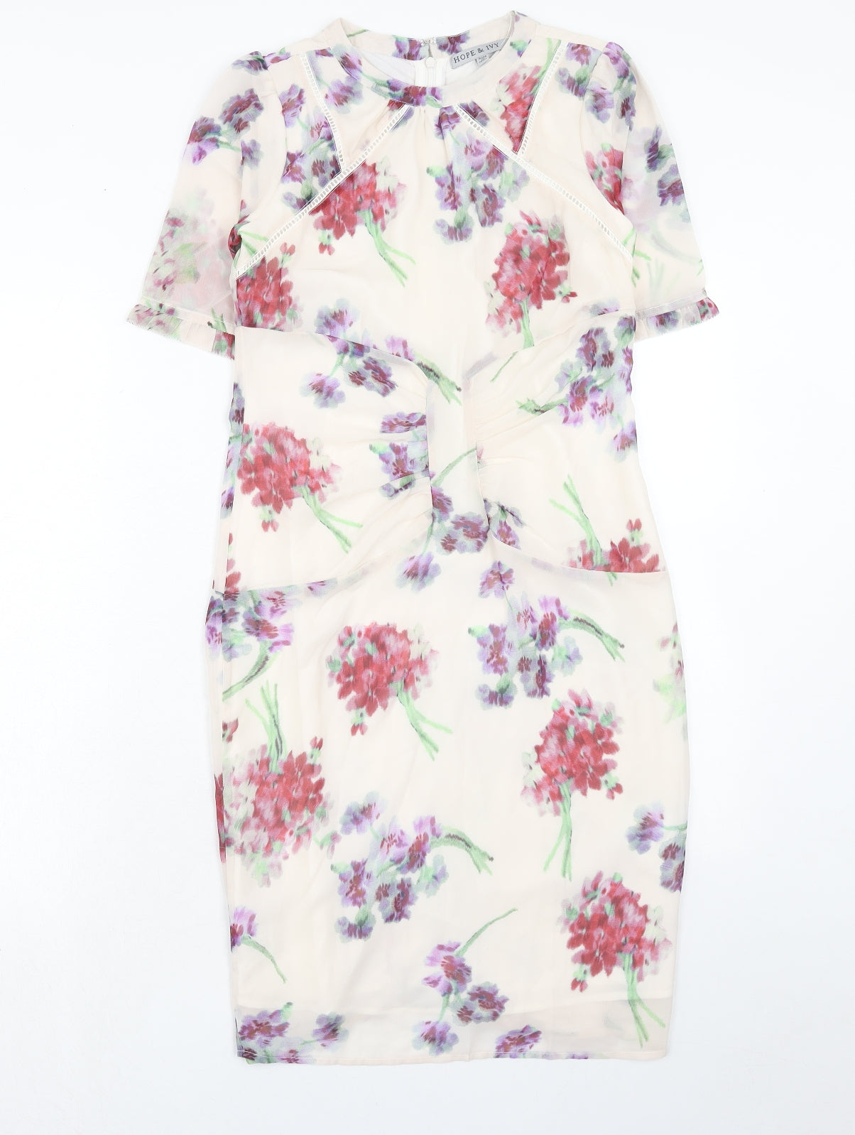 Hope & Ivy Womens Ivory Floral Polyester Shift Size 8 Round Neck Zip