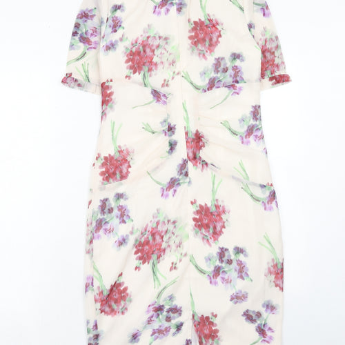 Hope & Ivy Womens Ivory Floral Polyester Shift Size 8 Round Neck Zip