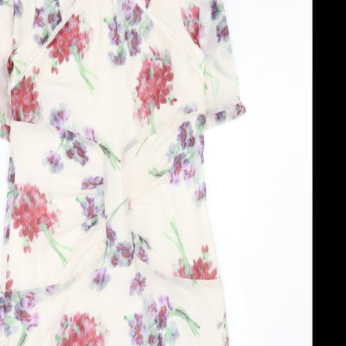 Hope & Ivy Womens Ivory Floral Polyester Shift Size 8 Round Neck Zip