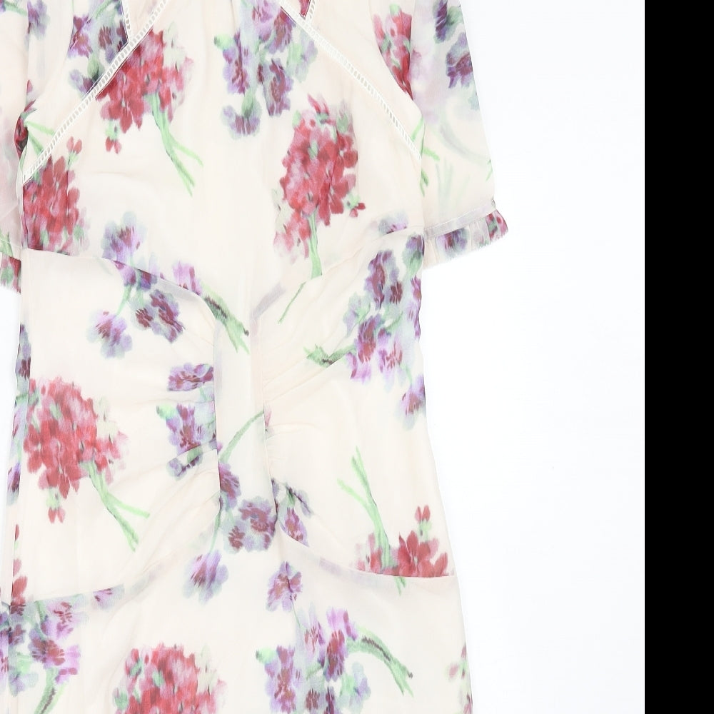 Hope & Ivy Womens Ivory Floral Polyester Shift Size 8 Round Neck Zip