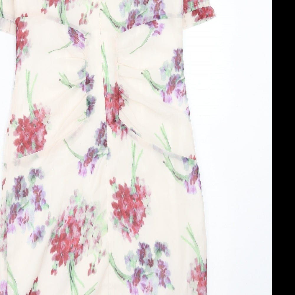 Hope & Ivy Womens Ivory Floral Polyester Shift Size 8 Round Neck Zip