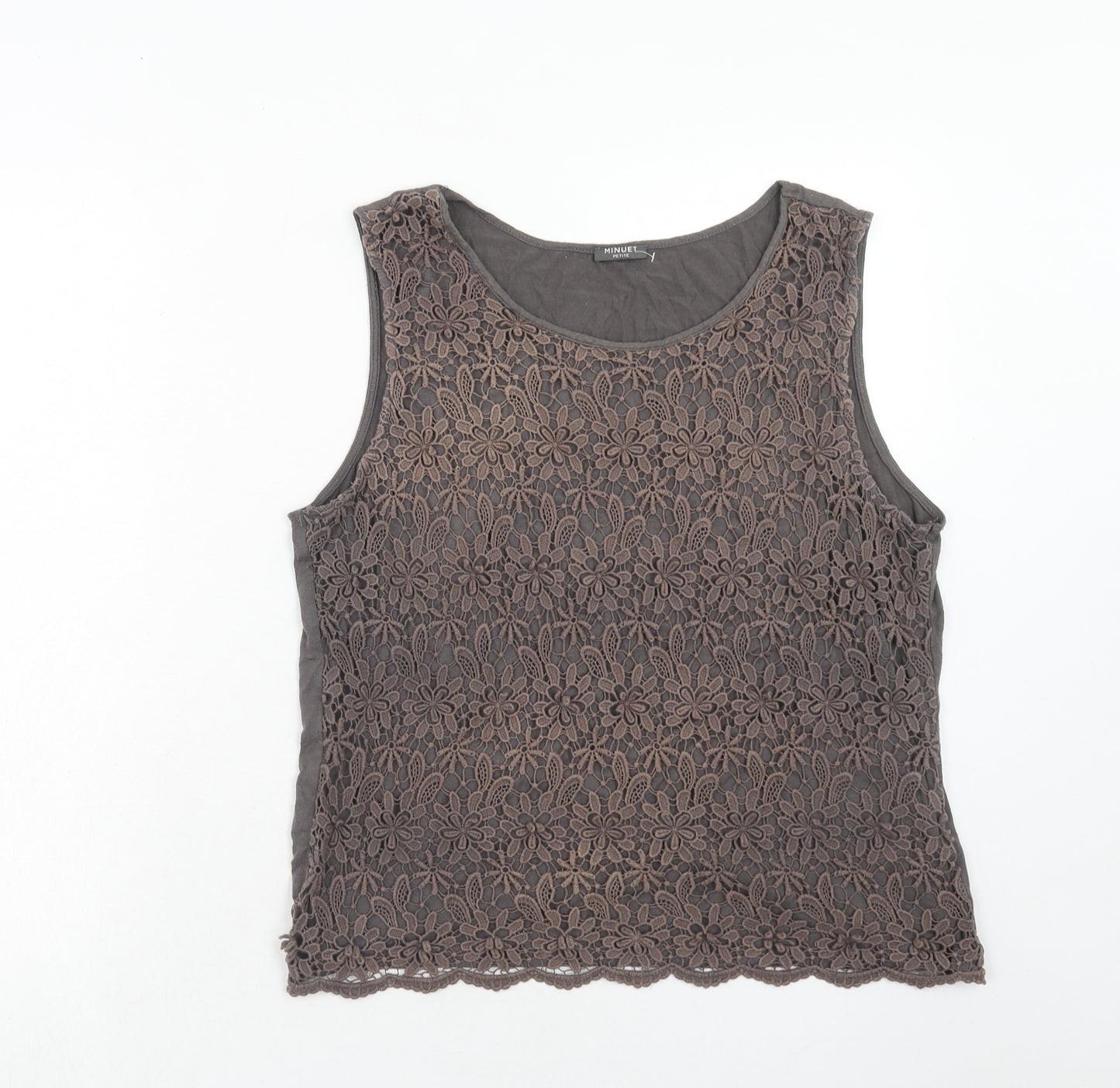 Minuet Womens Grey Viscose Basic Tank Size 16 Round Neck