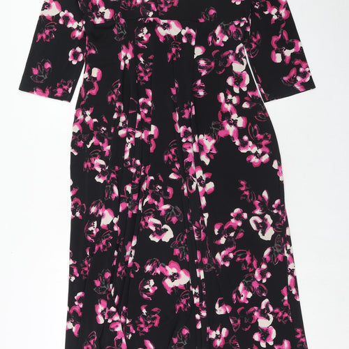 Joanna Hope Womens Black Floral Polyester Maxi Size 16 V-Neck Pullover