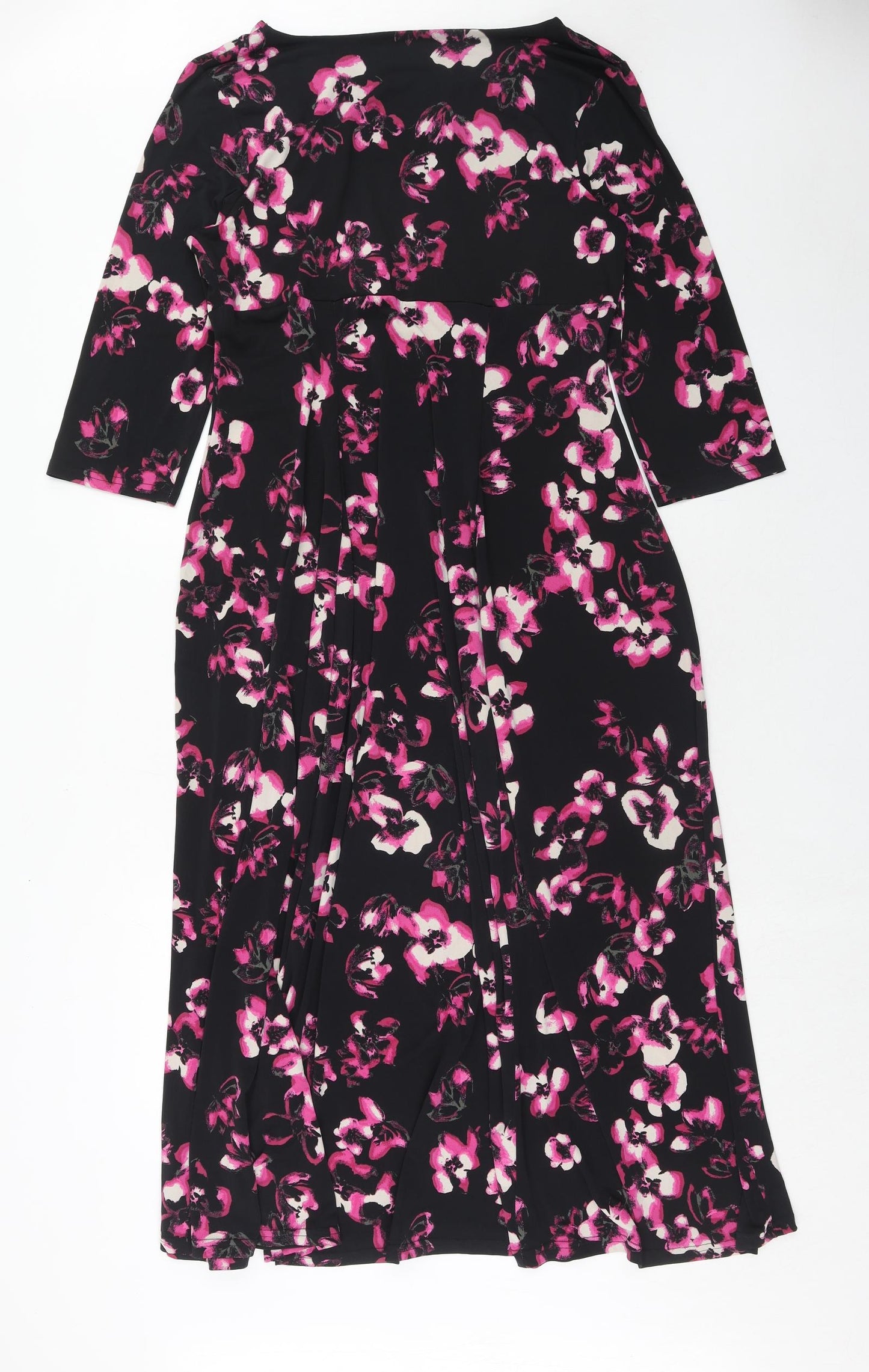 Joanna Hope Womens Black Floral Polyester Maxi Size 16 V-Neck Pullover