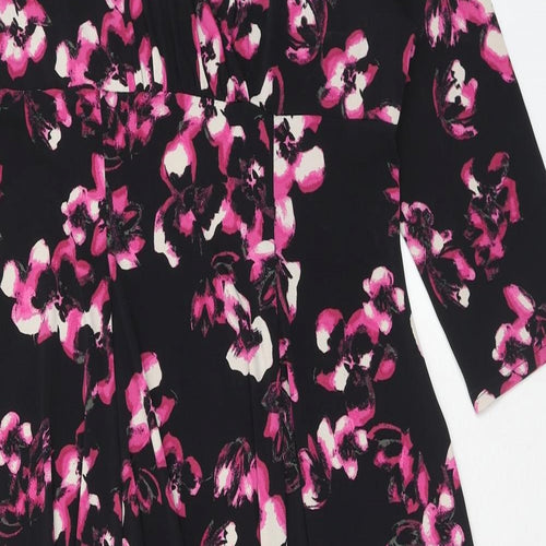 Joanna Hope Womens Black Floral Polyester Maxi Size 16 V-Neck Pullover