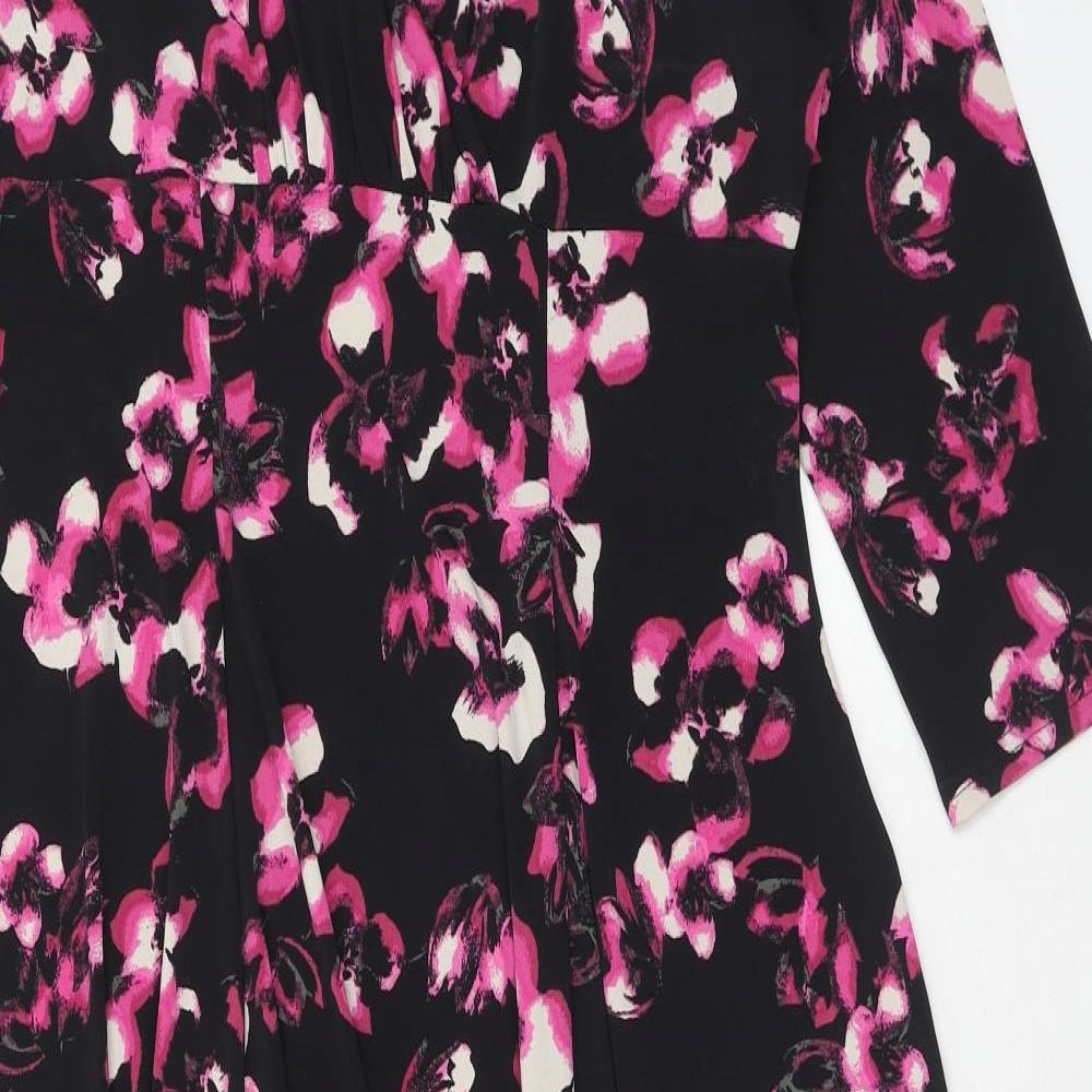 Joanna Hope Womens Black Floral Polyester Maxi Size 16 V-Neck Pullover