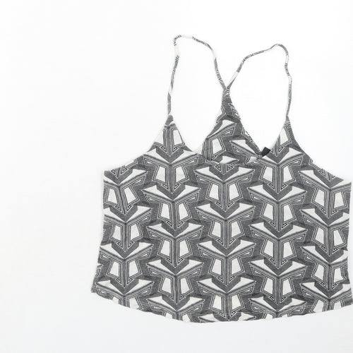 Topshop Womens Grey Geometric Viscose Basic Tank Size 10 Round Neck