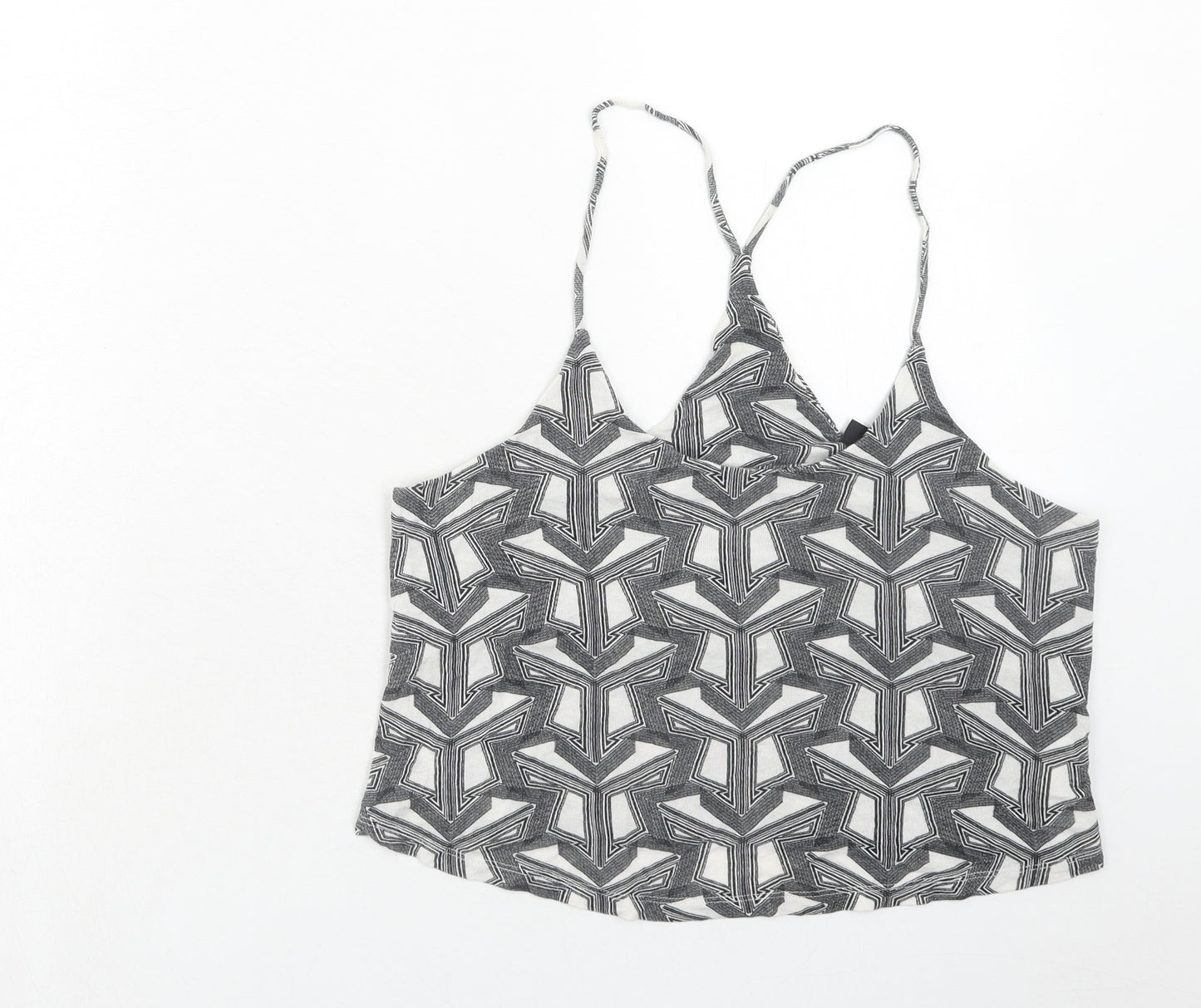Topshop Womens Grey Geometric Viscose Basic Tank Size 10 Round Neck