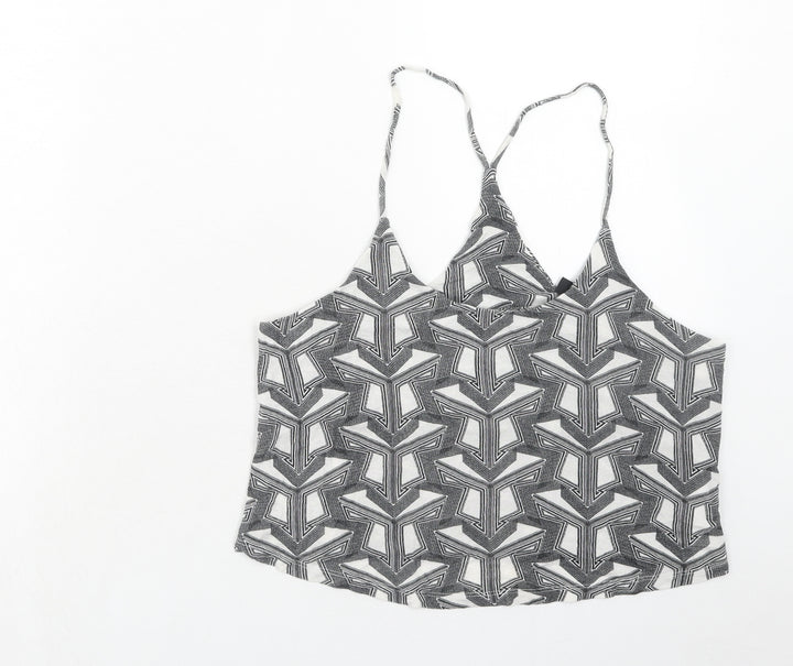 Topshop Womens Grey Geometric Viscose Basic Tank Size 10 Round Neck