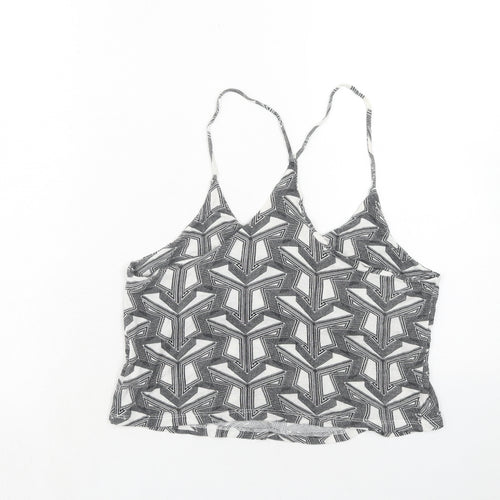 Topshop Womens Grey Geometric Viscose Basic Tank Size 10 Round Neck