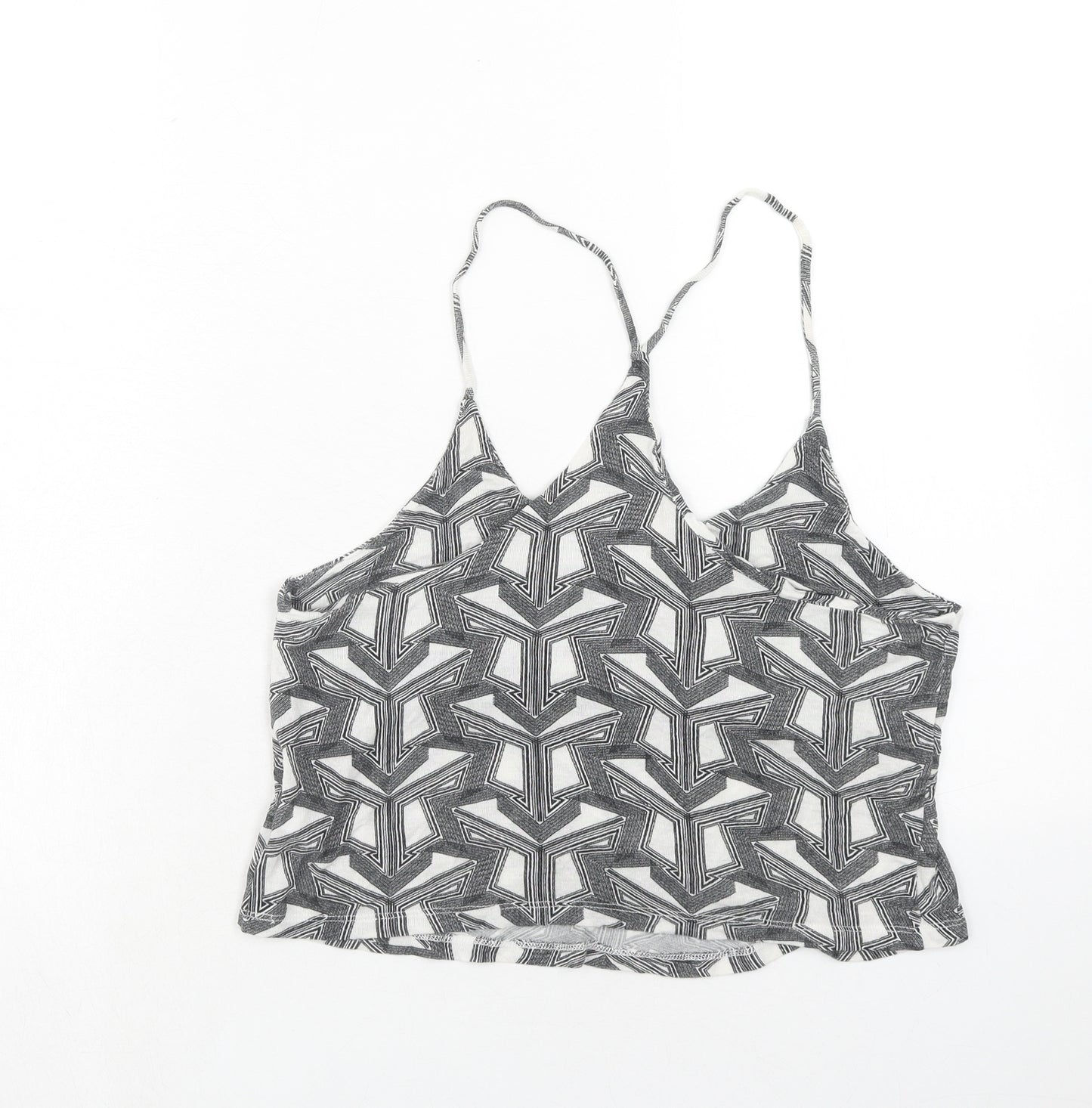 Topshop Womens Grey Geometric Viscose Basic Tank Size 10 Round Neck