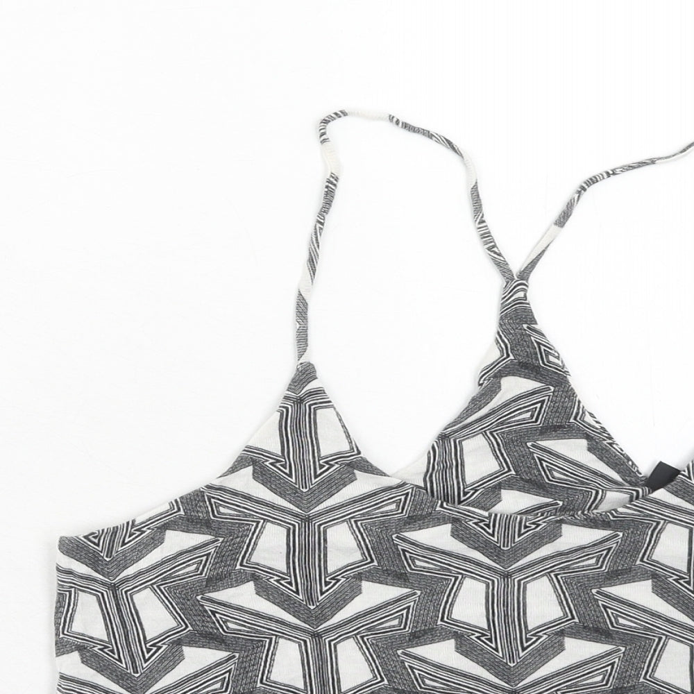 Topshop Womens Grey Geometric Viscose Basic Tank Size 10 Round Neck