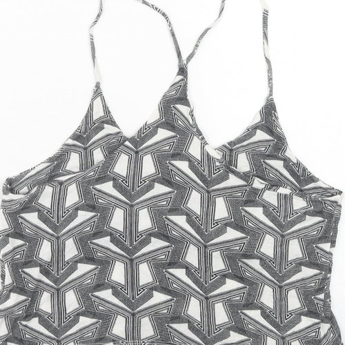 Topshop Womens Grey Geometric Viscose Basic Tank Size 10 Round Neck