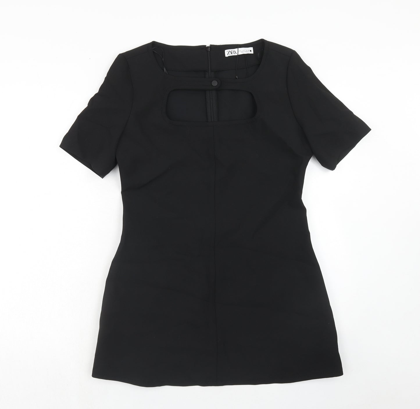 Zara Womens Black Polyester A-Line Size L Round Neck Zip