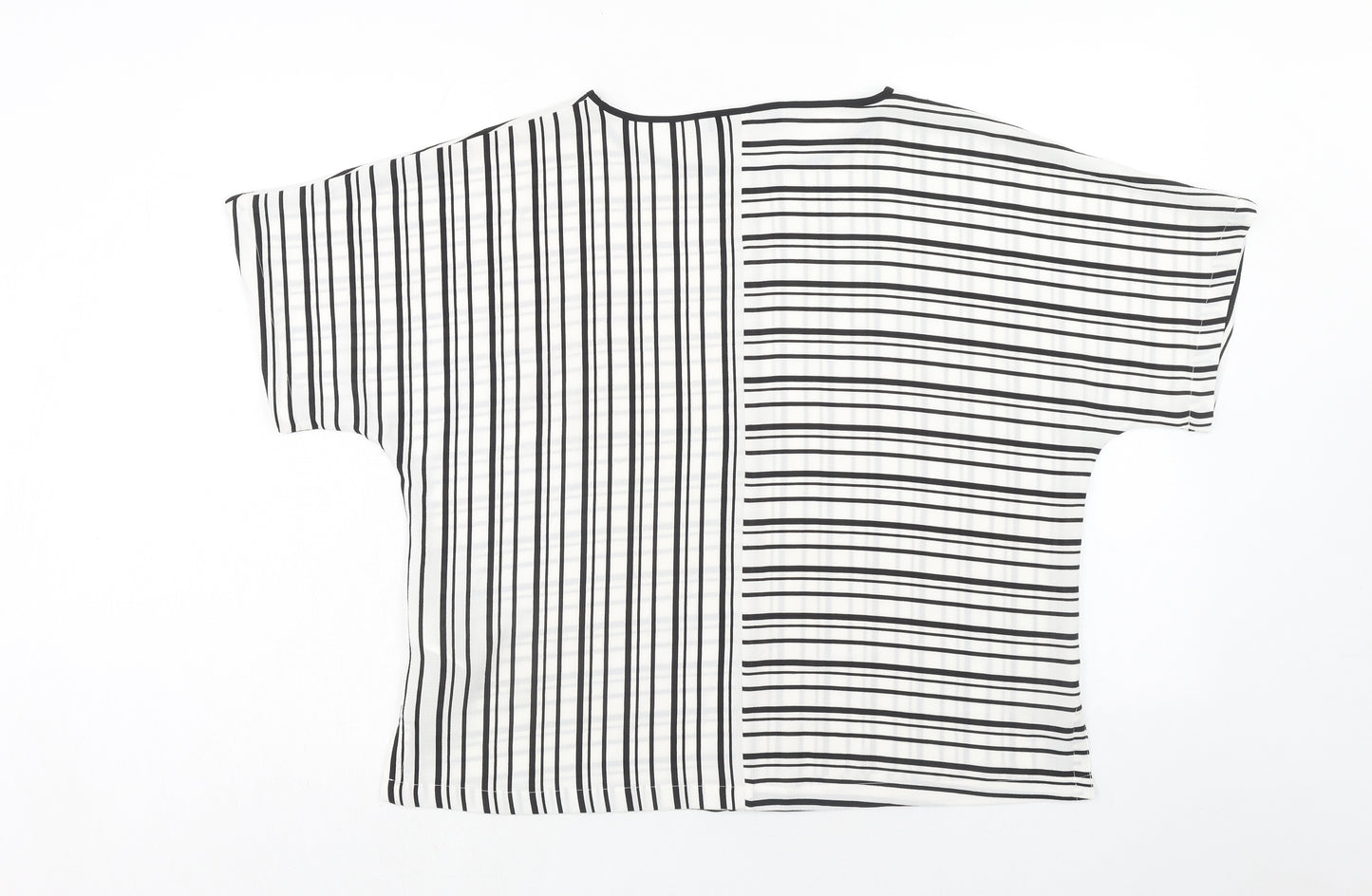 Marks and Spencer Womens White Striped Polyester Basic Blouse Size 14 Round Neck