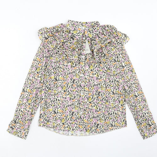 River Island Girls Multicoloured Floral Polyester Basic Blouse Size 11-12 Years Mock Neck Button