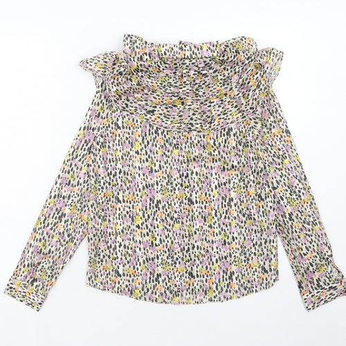 River Island Girls Multicoloured Floral Polyester Basic Blouse Size 11-12 Years Mock Neck Button
