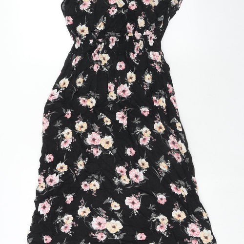 New Look Womens Black Floral Viscose Trapeze & Swing Size 14 V-Neck Pullover