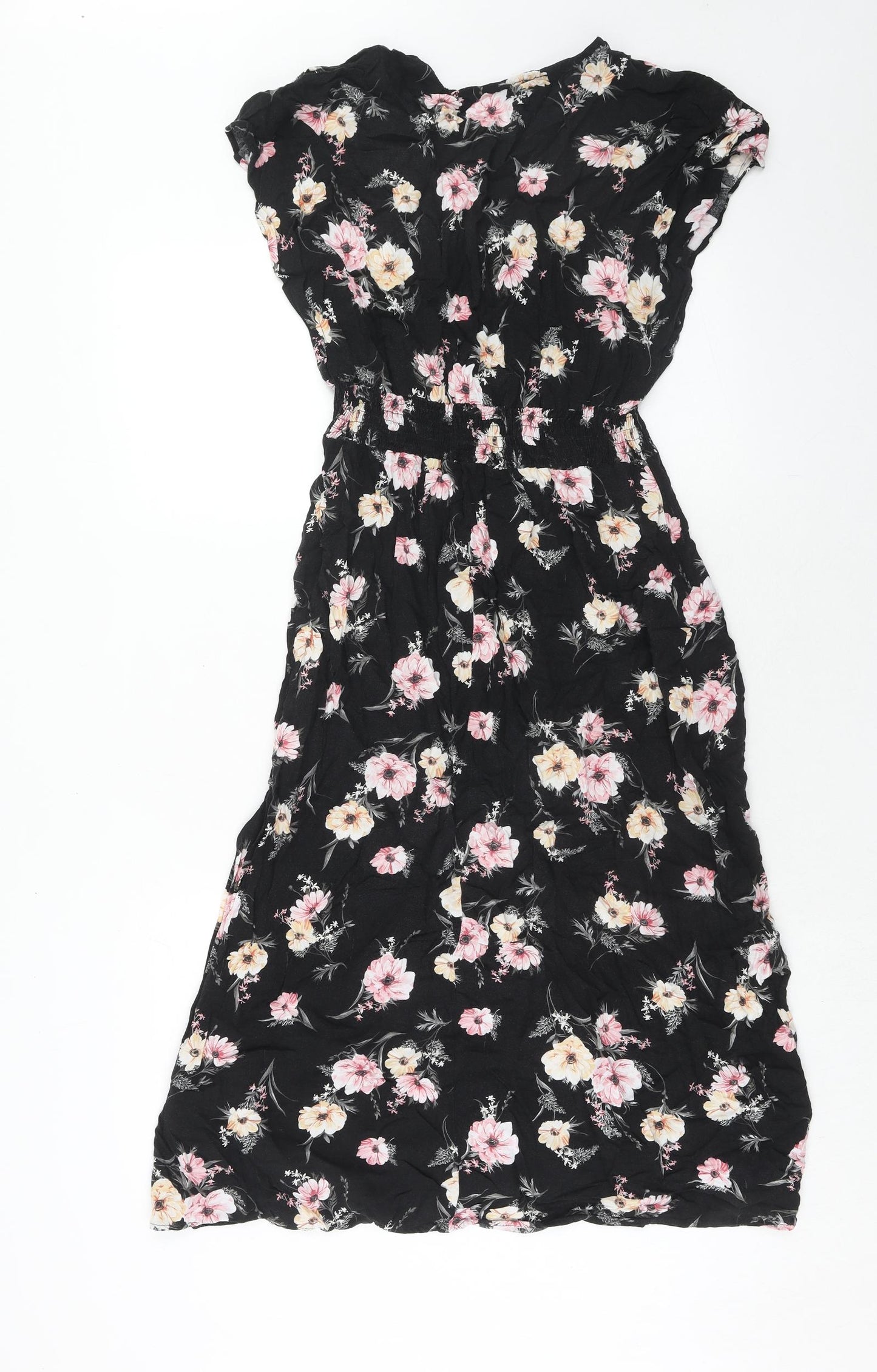 New Look Womens Black Floral Viscose Trapeze & Swing Size 14 V-Neck Pullover