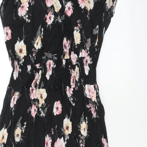 New Look Womens Black Floral Viscose Trapeze & Swing Size 14 V-Neck Pullover