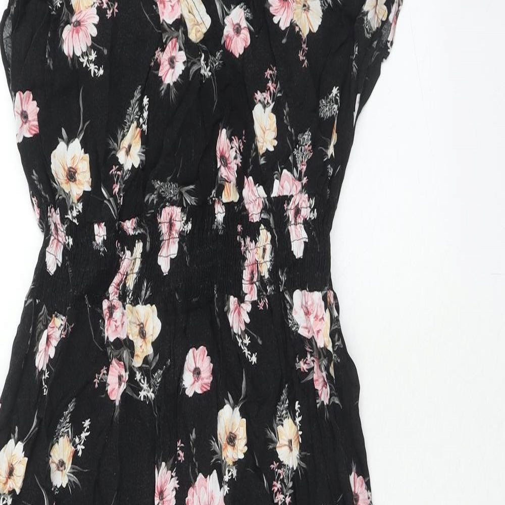 New Look Womens Black Floral Viscose Trapeze & Swing Size 14 V-Neck Pullover