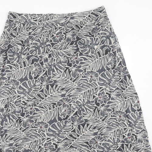 Fat Face Womens Grey Floral Cotton A-Line Skirt Size 12