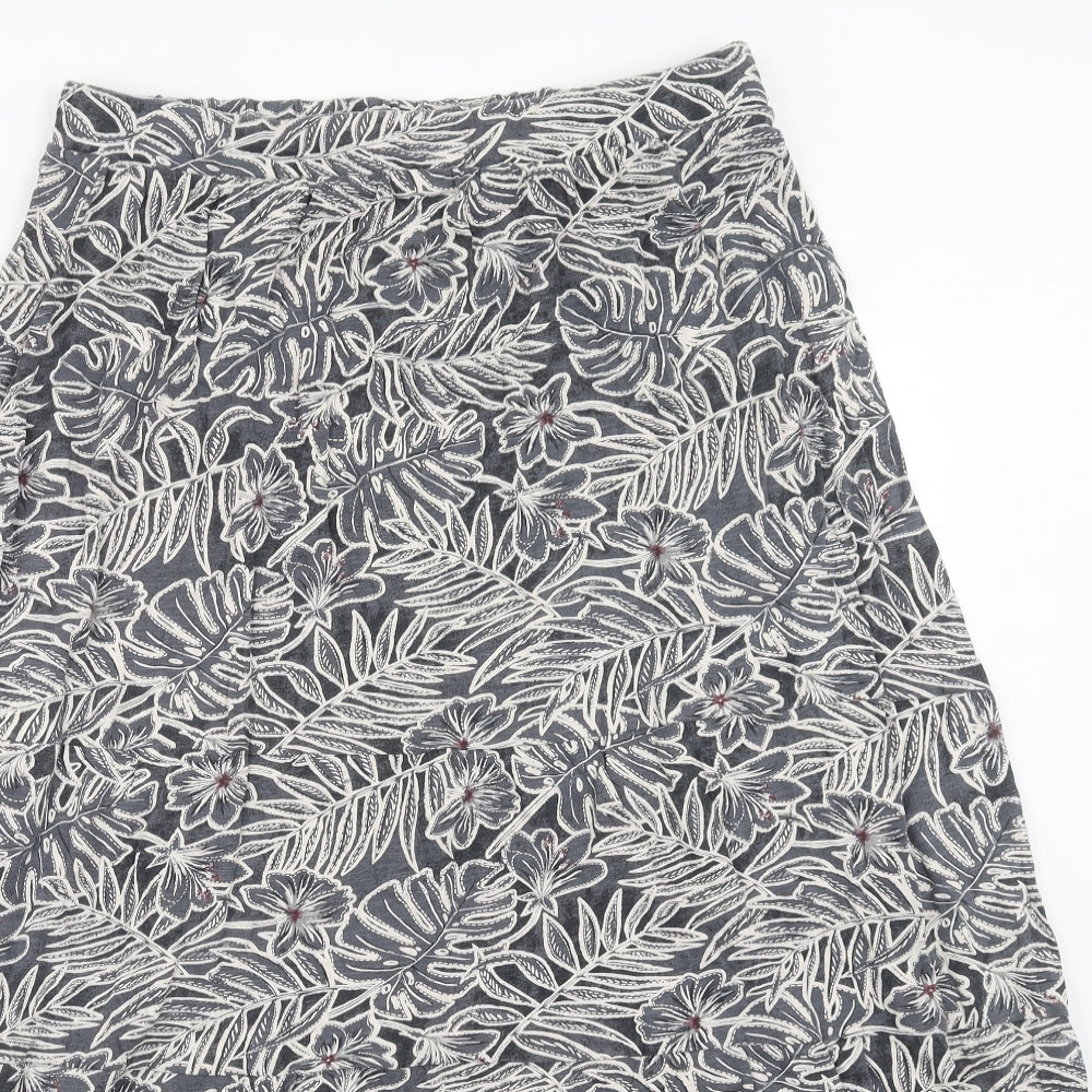 Fat Face Womens Grey Floral Cotton A-Line Skirt Size 12