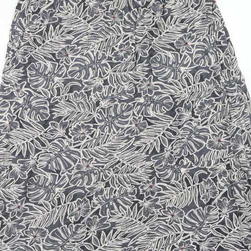 Fat Face Womens Grey Floral Cotton A-Line Skirt Size 12