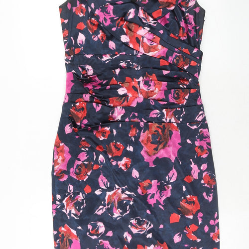 M&Co Womens Pink Floral Polyester A-Line Size 10 V-Neck Zip