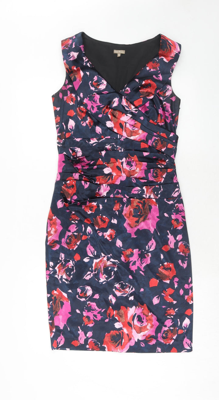 M&Co Womens Pink Floral Polyester A-Line Size 10 V-Neck Zip