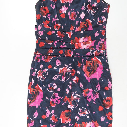 M&Co Womens Pink Floral Polyester A-Line Size 10 V-Neck Zip