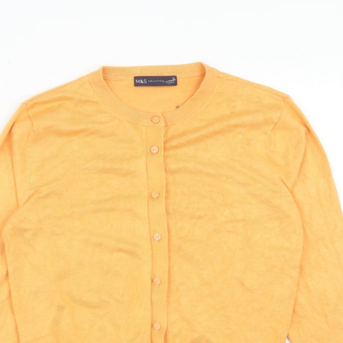Marks and Spencer Womens Orange Round Neck Viscose Cardigan Jumper Size 12
