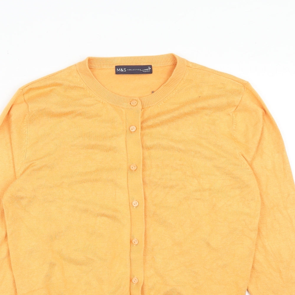 Marks and Spencer Womens Orange Round Neck Viscose Cardigan Jumper Size 12