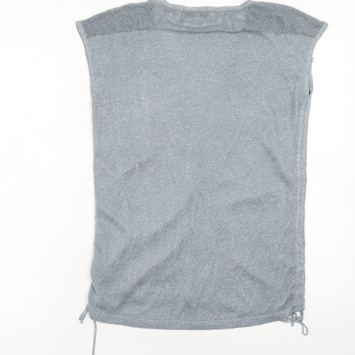 NEXT Womens Blue Viscose Basic Blouse Size 10 V-Neck - Ruched Sides