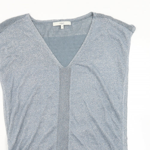 NEXT Womens Blue Viscose Basic Blouse Size 10 V-Neck - Ruched Sides
