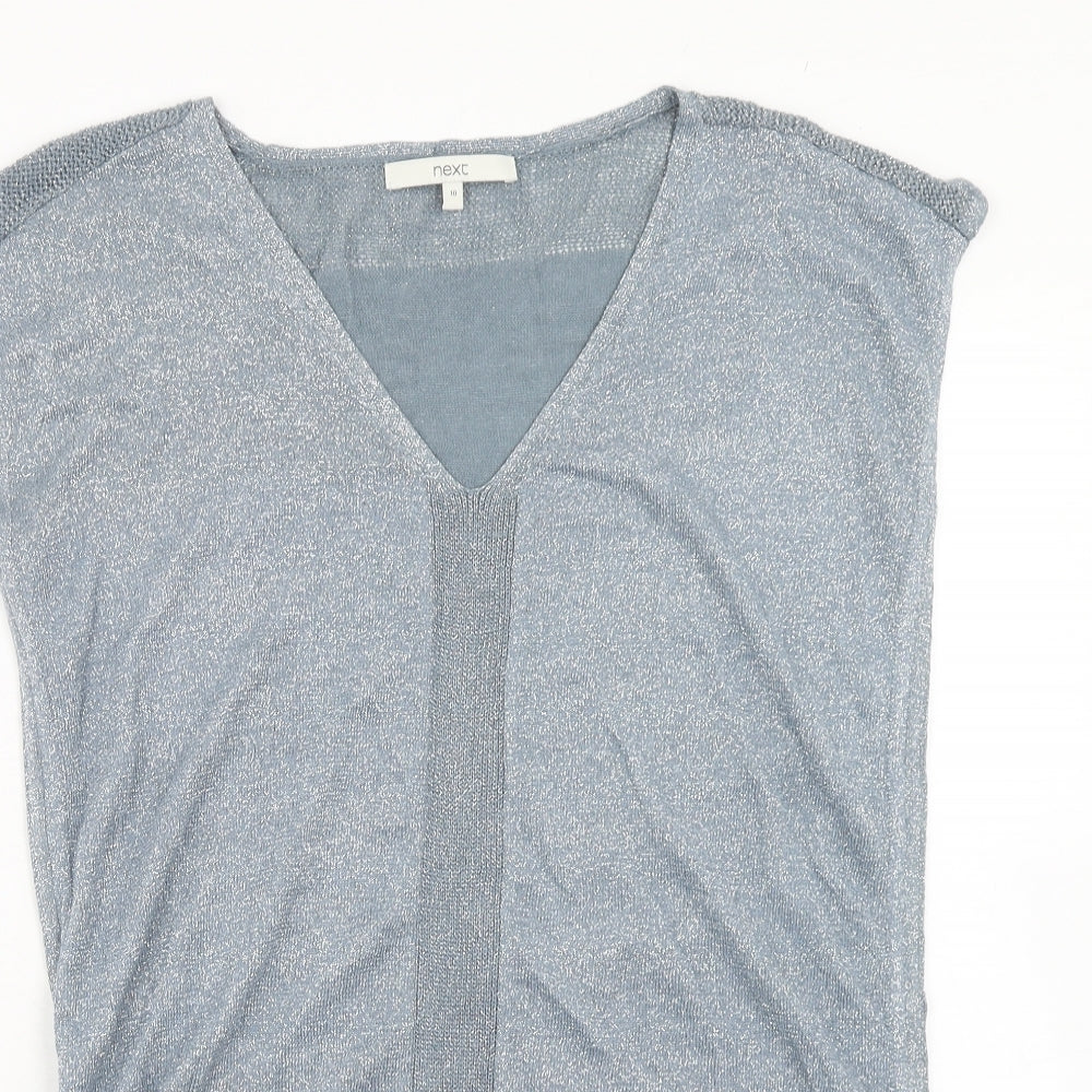 NEXT Womens Blue Viscose Basic Blouse Size 10 V-Neck - Ruched Sides