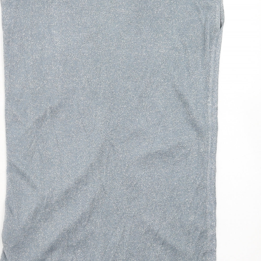 NEXT Womens Blue Viscose Basic Blouse Size 10 V-Neck - Ruched Sides