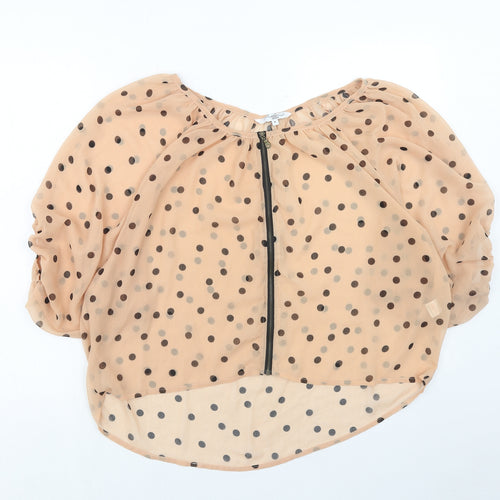 New Look Womens Beige Polka Dot Polyester Basic Blouse Size M Boat Neck