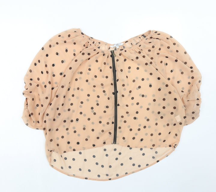 New Look Womens Beige Polka Dot Polyester Basic Blouse Size M Boat Neck