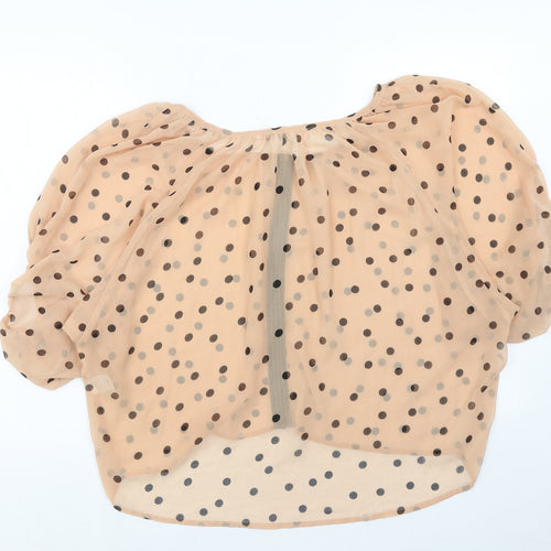 New Look Womens Beige Polka Dot Polyester Basic Blouse Size M Boat Neck