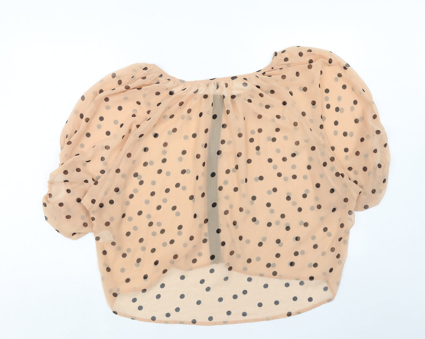 New Look Womens Beige Polka Dot Polyester Basic Blouse Size M Boat Neck